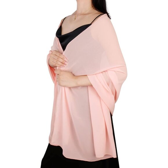 Women Pink Elegant Soft Sheer Chiffon Stole Bride Wedding Shawls and Wraps - Picture 7 of 7